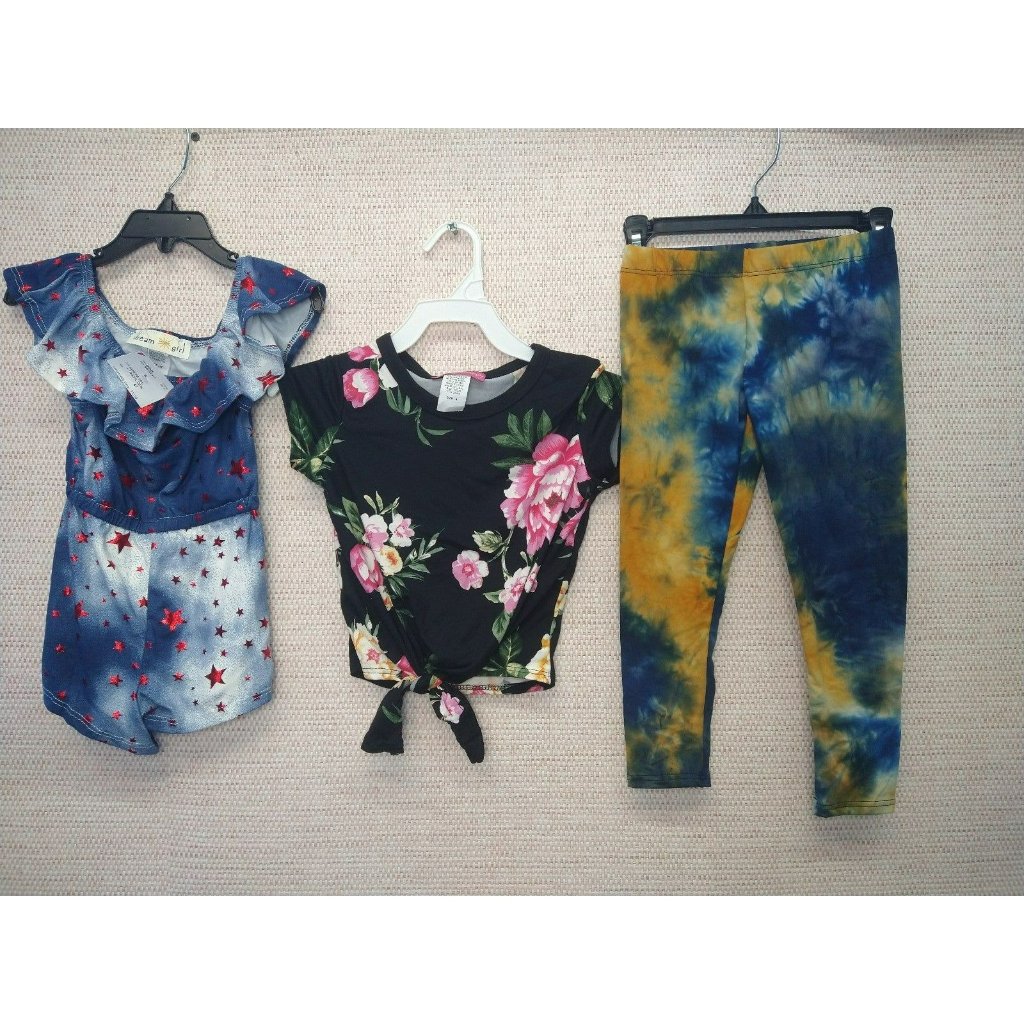 3pc Bundle Of Romper Legging Blouse Little Girls Size 4 Brand New
